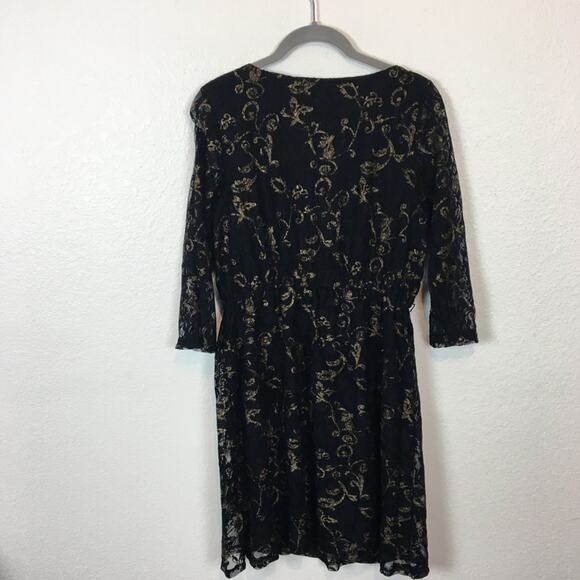 Lace Party Dress Funky 90s y2k Goth Wanna Be Black Lace Mini Dress with Gold - Picture 3 of 7